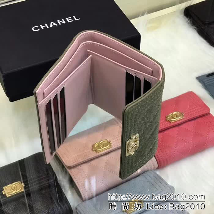 CHANEL香奈兒 古巴CU系列 leboy短三折錢包 荔枝牛皮綾格紋 復古金扣 80734  DJC3153